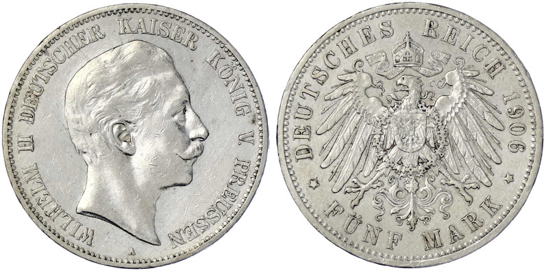 Reichssilbermünzen J. 19-178

Preußen

Wilhelm II., 1888-1918

5 Mark 1906...