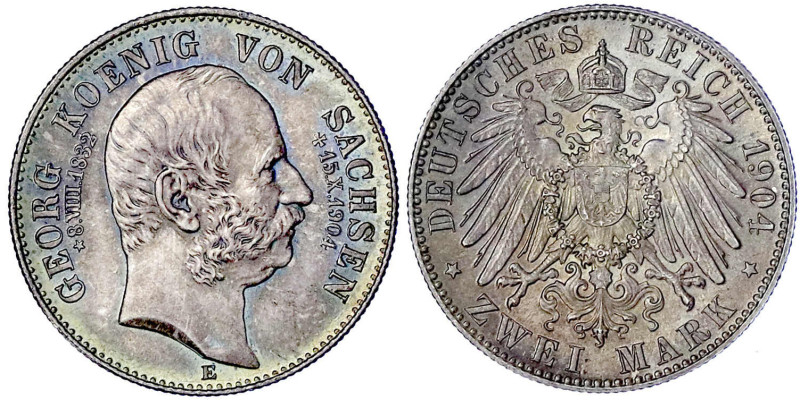 Reichssilbermünzen J. 19-178

Sachsen

Georg, 1902-1904

2 Mark 1904 E. Au...