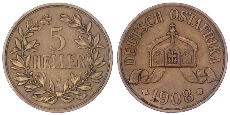 Münzen der Kolonien und Nebengebiete

Deutsch-Ostafrika

5 Heller 1908 J. Gr...