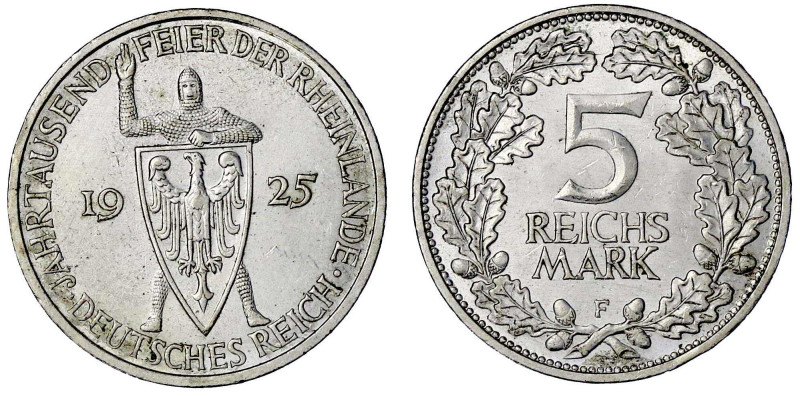 Weimarer Republik

Gedenkmünzen

5 Reichsmark Rheinlande

1925 F. vorzügli...