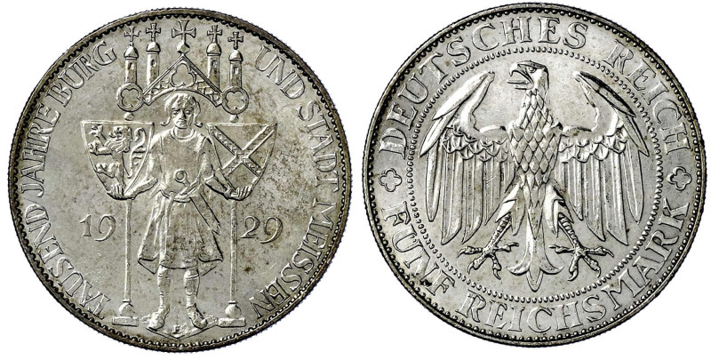 Weimarer Republik

Gedenkmünzen

5 Reichsmark Meissen

1929 E. vorzüglich,...