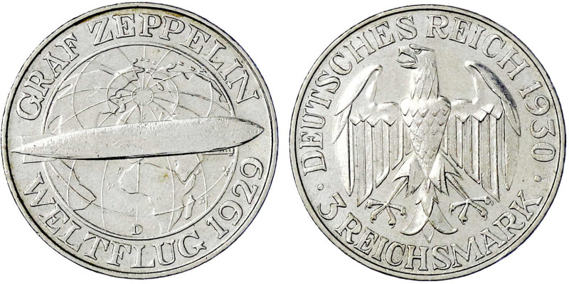 Weimarer Republik

Gedenkmünzen

3 Reichsmark Zeppelin

1930 D. vorzüglich...