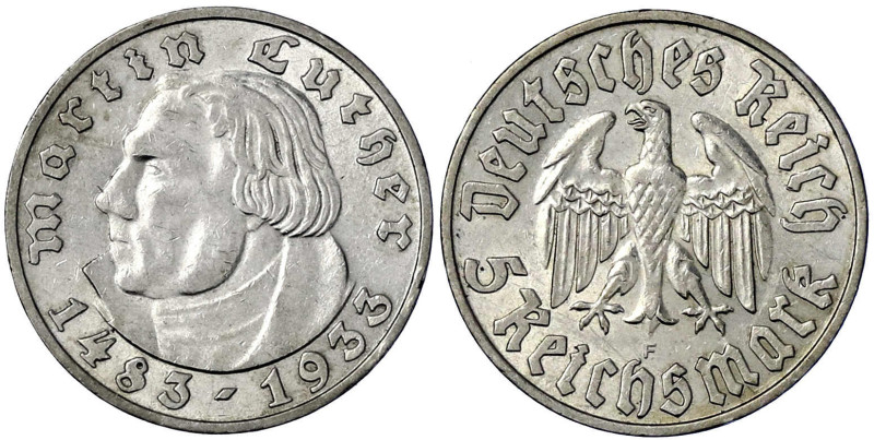 Drittes Reich

Gedenkmünzen

5 Reichsmark Luther

1933 F. vorzüglich, kl. ...