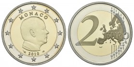 Mónaco. 2 euros. 2010. Príncipe Alberto II. Con su certificado y caja original. PROOF. Est...60,00.