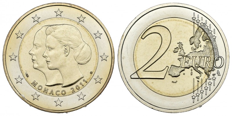 Mónaco. 2 euros. 2011. Moneda dedicada a la Boda real del Príncipe Alberto y Cha...