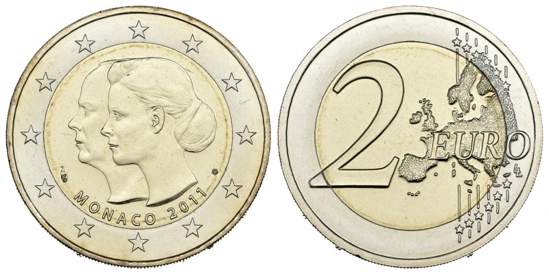 Mónaco. 2 euros. 2011. Moneda dedicada a la Boda real del Príncipe Alberto y Cha...
