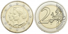 Mónaco. 2 euros. 2011. Moneda dedicada a la Boda real del Príncipe Alberto y Charlene. Con su certificado y caja original. SC. Est...30,00.