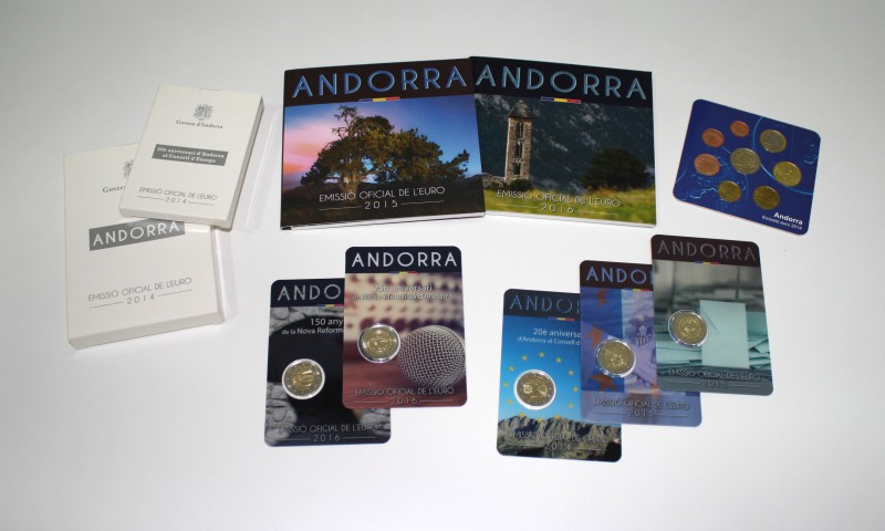 Andorra. Lote de 4 sets de euros y 6 monedas de 2 euros. A EXAMINAR. SC/PROOF. E...
