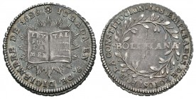 Bolivia. Medalla de Constitución. 1826. Potosí. (Fonrobert-9470). Ag. 3,15 g. Dos rayitas en anverso. Brillo original. EBC+. Est...80,00.