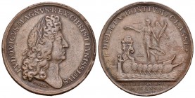 Francia. Louis XIV. Medalla. 1676. París. Ae. 16,76 g. 36 mm. Victoria en Palermo sobre los holandeses y españoles. MBC. Est...45,00.