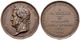 Francia. Louis Phillipe. Medalla. 1830. Ae. 37,57 g. 40 mm. Coronación de Louis Phillipe el 9 de Agosto de 1930. MBC+. Est...30,00.