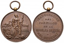 Uruguay. Medalla. c. 1900. Ae. 14,60 g. Inauguración del pabellón de Ferrocarril de la República Oriental del Uruguay. Con argolla. 33 mm. EBC. Est......