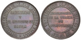 Centenario de la Peseta (1868-1931). Alfonso XII (1874-1885). Medalla. 1882. Manila. (V-508). Ae. 26,62 g. Conmemoración de la traída de aguas potable...