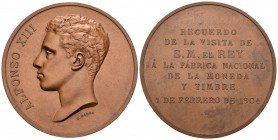 Alfonso XIII. Medalla. 1904. Madrid. (V-607). Ae. 18,91 g. Medalla conmemorativa de la Visita Real a la FNMT, el 1 de Febrero de 1904. Grabador: B. Ma...