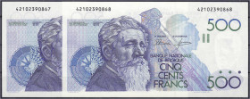 Banknoten

Ausland

Belgien

2x 500 Fancs o.D. (1982-98). Folge KN. I. Pick 143.