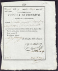 Banknoten

Ausland

Italien-Neapel

Anleihe zu 25 Dukaten 9.10.1811. III, selten