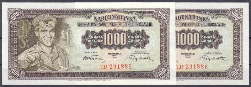 Banknoten

Ausland

Jugoslawien

2x 1000 Dinara 1.5.1955. Folge KN. LD 291...