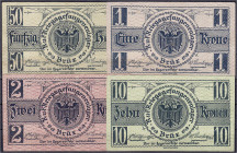 Banknoten

Ausland

Österreich

Brüx Kriegsgefangenenlager, 4 Scheine zu 50 Heller, 1, 2 und 10 Kronen o.D. I-II, Fleck. Campbell. 1338, 1339, 1...