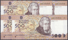 Banknoten

Ausland

Portugal

5x 500 Escudos 20.11.1987. Fortlaufende KN. AMC 072707 - AMC 072711. I. Pick 180a.