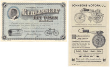 Banknoten

Ausland

Schweden

Das schwedische Fahrradmagazin, Werbeschein zu 1000 Kronen o.D. II, eingerissen