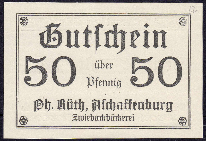 Banknoten

Deutsches Notgeld und KGL

Aschaffenburg (Bayern)

Rüth, Phil.,...