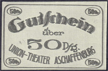 Banknoten

Deutsches Notgeld und KGL

Aschaffenburg (Bayern)

Union Theater, 50 Pfg. o.D. (1920). Serie O, Nr. 971. I- Tieste 0220.15.05.07.