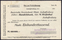 Banknoten

Deutsches Notgeld und KGL

Aschaffenburg (Bayern)

Bayerische Glanzstoff-Fabrik A.-G., 100 Tsd. Mark o.D. (1923). Gedruckter Kundensc...