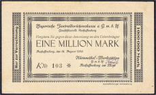 Banknoten

Deutsches Notgeld und KGL

Aschaffenburg (Bayern)

Kleinmöbel-Werkstätten G.m.b.H., 1 Mio. Mark 18.8.1923. Gedruckte Anweisung auf Ba...