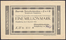 Banknoten

Deutsches Notgeld und KGL

Aschaffenburg (Bayern)

Kleinmöbel-Werkstätten G.m.b.H., 1 Mio. Mark 5.9.1923. Gedruckte Anweisung auf Bay...