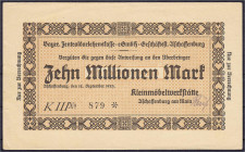 Banknoten

Deutsches Notgeld und KGL

Aschaffenburg (Bayern)

Kleinmöbelwerkstätten G.m.b.H., 10 Mio. Mark 12.9.1923. Gedruckte Anweisung auf Ba...