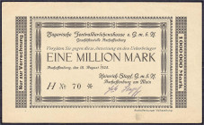 Banknoten

Deutsches Notgeld und KGL

Aschaffenburg (Bayern)

Heinrich Stapf G.m.b.H., 1 Mio. Mark 18.8.1923. Gedruckte Anweisung auf Bayer. Zen...