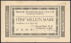 Banknoten

Deutsches Notgeld und KGL

Aschaffenburg (Bayern)

Joseph Stapf A.-G., 5 Mio. Mark 18.8.1923. Gedruckte Anweisung auf Bayer. Zentrald...