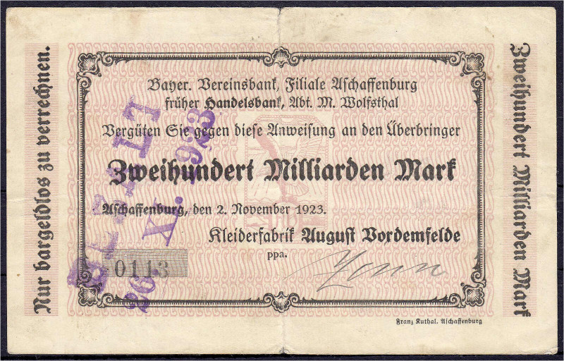 Banknoten

Deutsches Notgeld und KGL

Aschaffenburg (Bayern)

Kleiderfabri...