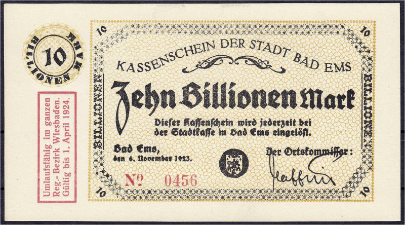 Banknoten

Deutsches Notgeld und KGL

Bad Ems (Hessen-Nassau)

Stadt, 10 B...