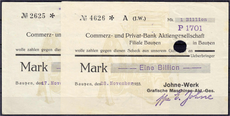 Banknoten

Deutsches Notgeld und KGL

Bautzen (Sachsen)

Johne-Werk Grafis...