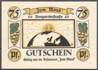 Banknoten

Deutsches Notgeld und KGL

Bremen (Bremen)

Theo Schmetz, Restaurant „Zum Mond“, 75 Pfg. o.J. I- Lindman 169b.1.