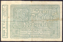 Banknoten

Deutsches Notgeld und KGL

Bremen (Bremen)

Beye & Fahl, Haus- u. Küchengeräte, Eisenwaren 10 Pfg. o.D. Briefmarkengeld. III. Tieste ...