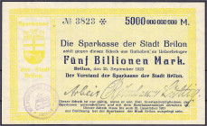 Banknoten

Deutsches Notgeld und KGL

Brilon (Westfalen)

Kreissparkasse, 5 Bio. Mark 30.10.1923. I- bis II+ Dießner. 087.2.