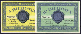 Banknoten

Deutsches Notgeld und KGL

Brückenau (Bayern)

Stadt, 5 u. 10 Bio. Mark 24.10.1923. beide ca. 1cm eingerissen, sonst I- Dießner. 088....