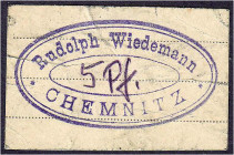 Banknoten

Deutsches Notgeld und KGL

Chemnitz (Sachsen)

Rudolph Wiedeman, Buntpapierfabrik, 5 Pfg. o.D. II- Bühn 0698.20.