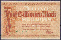 Banknoten

Deutsches Notgeld und KGL

Cronenberg (Rheinl.)

Stadt, 5 Bio. 15.9.1923. Ohne Wz. I. Dießner. 138.3.