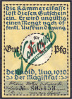 Banknoten

Deutsches Notgeld und KGL

Detmold (Westfalen)

Temmler Werke, 50 Pfg. August 1920. Grüner Aufdruck "Kolamint". I-, selten. Lindman 2...