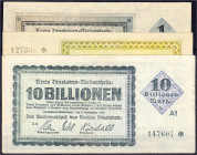 Banknoten

Deutsches Notgeld und KGL

Dinslaken (Rheinl.)

Kreis, 1, 5 und 10 Bio. Mark 9.11.1923. II-III. Dießner. 149. 1,2,3.