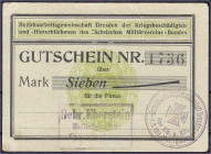 Banknoten

Deutsches Notgeld und KGL

Dresden (Sachsen)

Bezirksarbeitsgemeinschaft, Gutschein zu 7 Mark o.D. für die Firma Gebr. Eberstein Hofl...