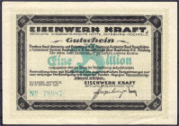 Banknoten

Deutsches Notgeld und KGL

Duisburg-Hochfeld (Rhl)

Eisenwerk Kraft Abt. Niederrheinische Hütte, 1 Bio. Mark 24.9.1923. Ohne Wz. III,...