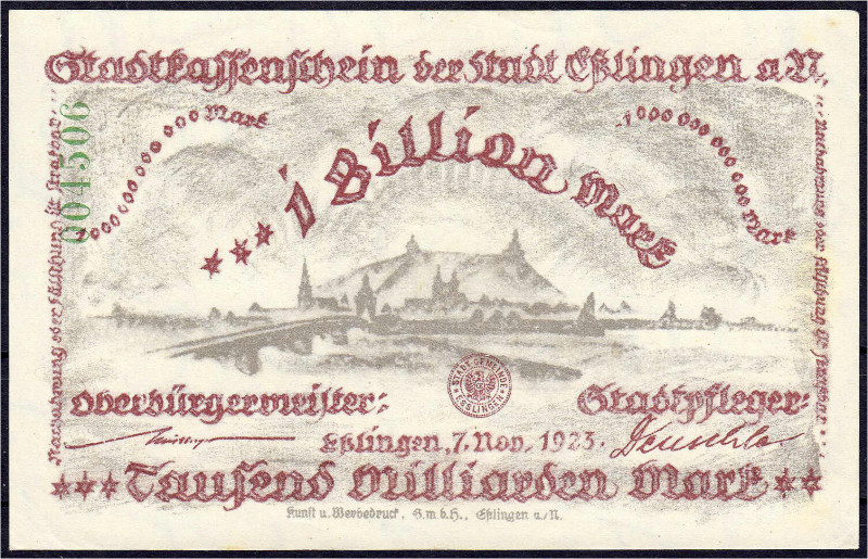 Banknoten

Deutsches Notgeld und KGL

Esslingen (Württemberg)

Stadt, 1 Bi...