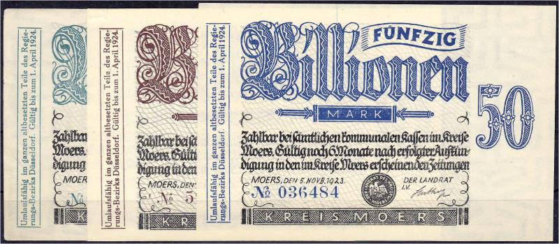 Banknoten

Deutsches Notgeld und KGL

Moers (Rheinland)

Kreis, 2, 10 und ...