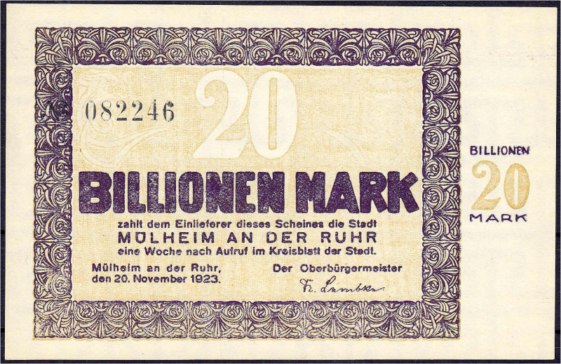 Banknoten

Deutsches Notgeld und KGL

Mühlheim a.d. Ruhr (Rheinland)

Stad...