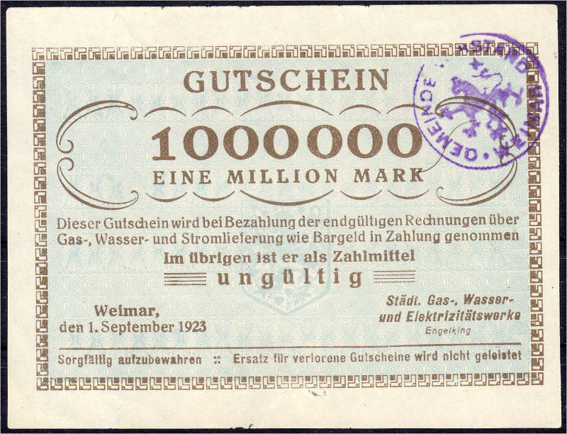 Banknoten

Deutsches Notgeld und KGL

Weimar (Thüringen)

Städt. Gas-, Was...