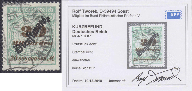 Briefmarken

Deutschland

Deutsches Reich

Dienstmarken

20 Mrd. M. Schl...